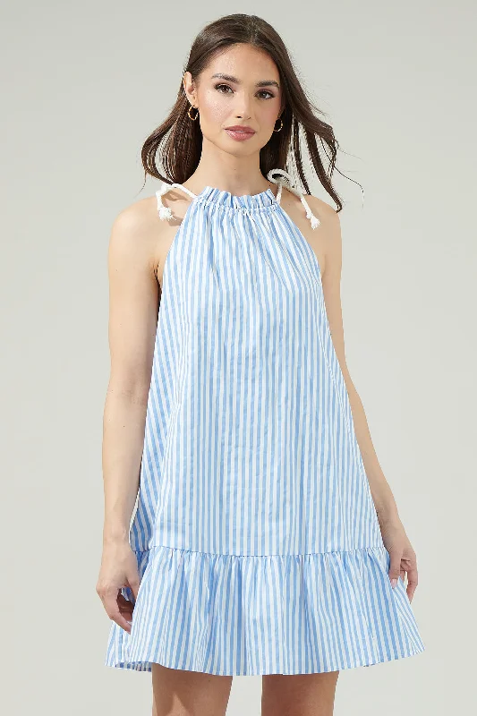 Zipper DressStriped Rumba Halter Mini Dress