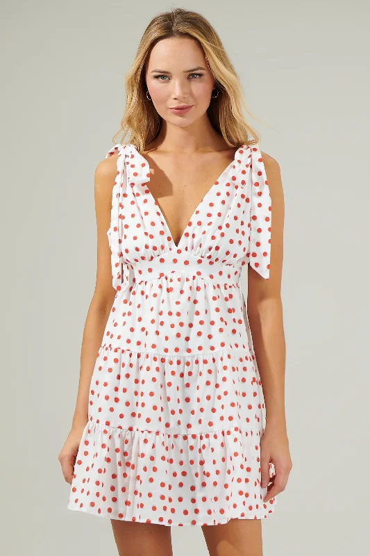 Scoop-Neck DressPaola Dots Tie Strap Tiered Mini Dress