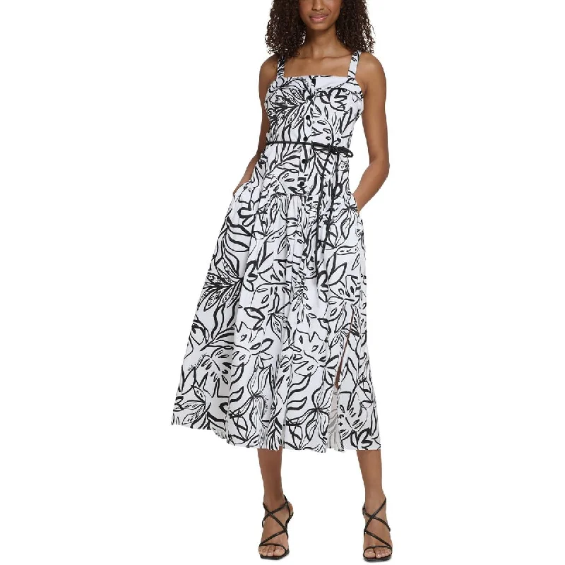 Laced-Up DressKarl Lagerfeld Paris Womens Cotton Blend Tea Length Maxi Dress