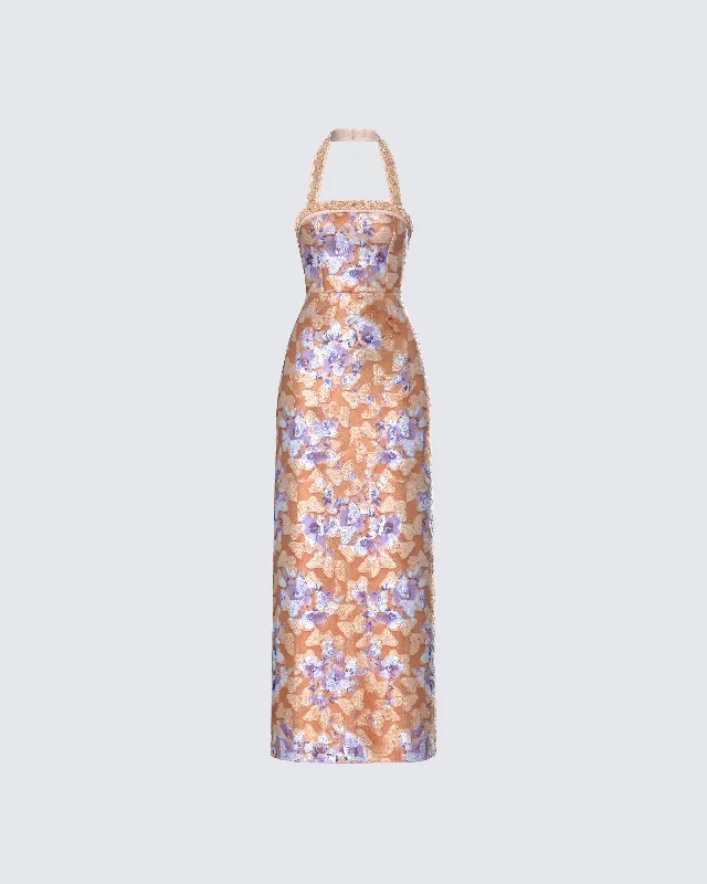 women's eco-friendly dressesAri Orange Floral Burnout Maxi Dress