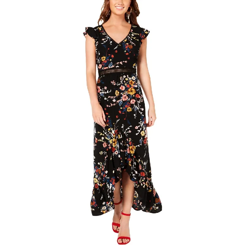 High-Neck DressCity Studio Womens Juniors Floral Open Back Maxi Dress