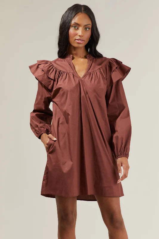 women's bell-sleeved dressesPrissy Poplin Ruffle Mini Dress