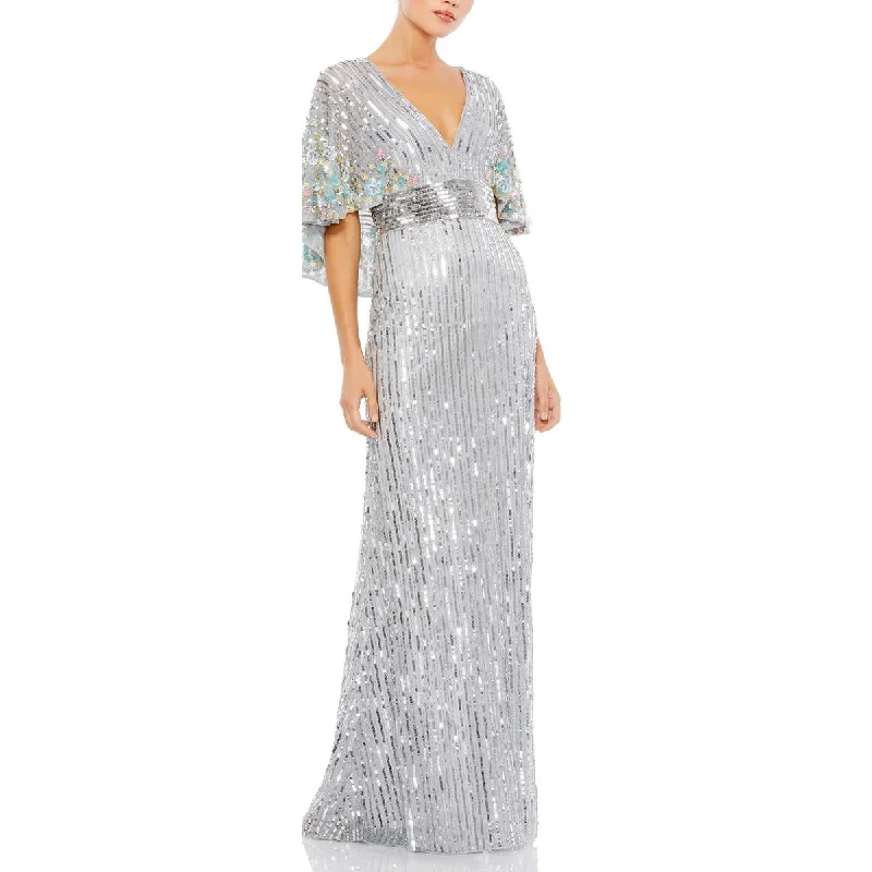 Denim DressMac Duggal Womens Sequined Maxi Evening Dress