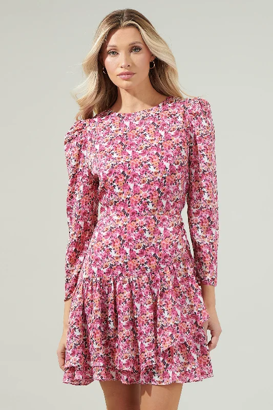 women's silk dressesAura Floral Ruffle Mini Dress