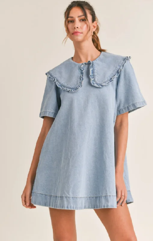 Custom DressPeter Pan Collar Denim Mini Dress