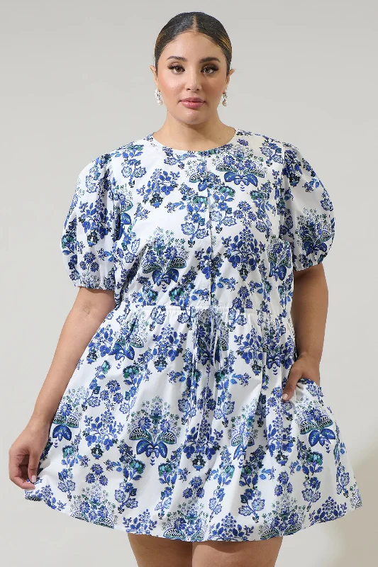 women's statement dressesViara Floral Alba Puff Sleeve Mini Dress Curve