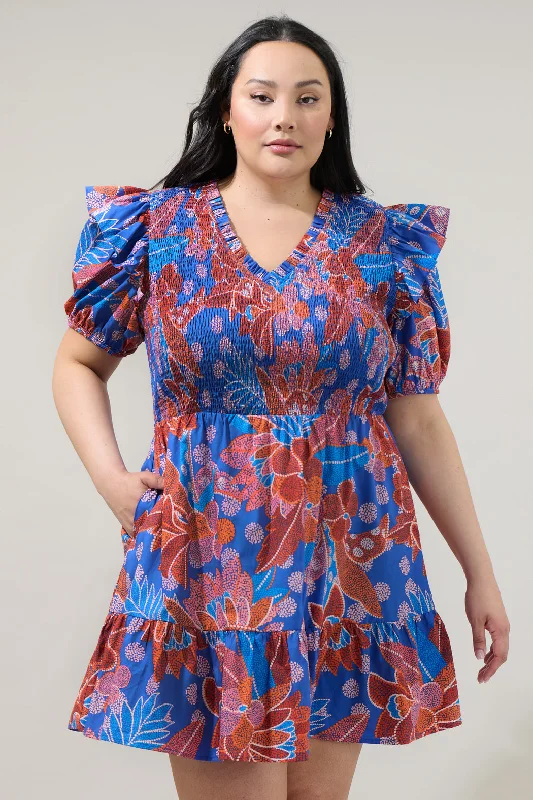 Fit-And-Flare DressAmazonia Blue Leones Smocked Mini Dress Curve