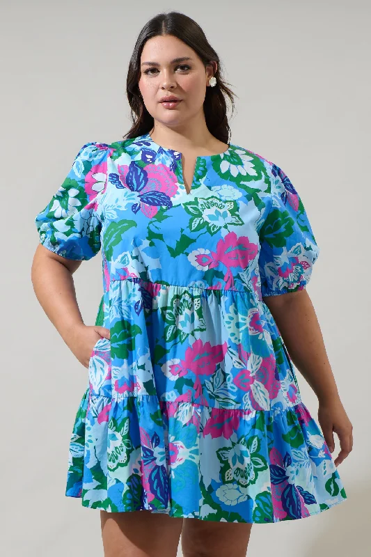 women's off-the-shoulder dressesLavera Floral Maine Poplin Mini Dress Curve