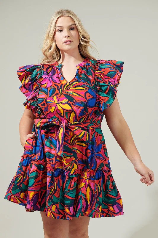 Party DressRainbow Tropics Floral Ruffle Mini Dress Curve