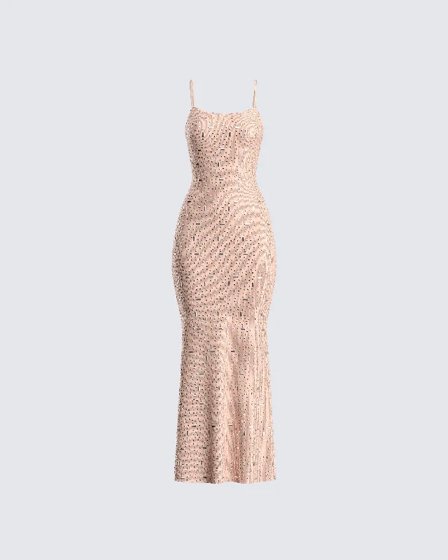 Mermaid DressLan Nude Rhinestone Maxi Dress