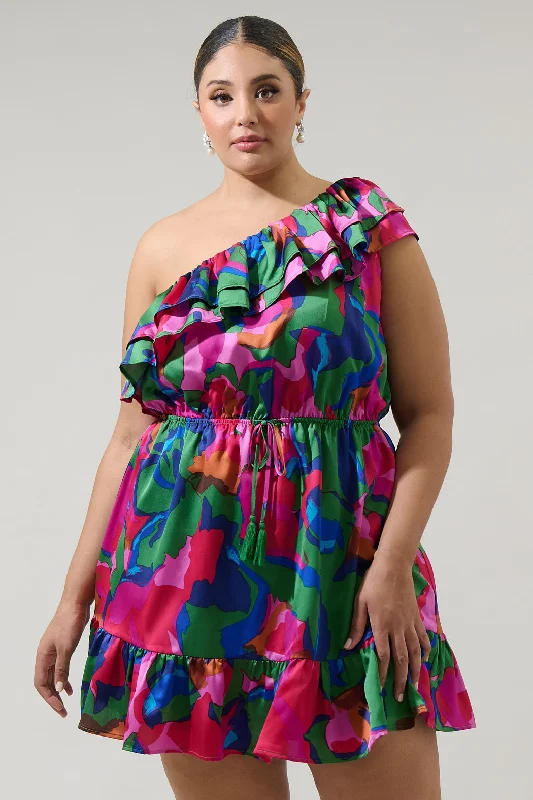 Party DressEvolet Floral Paradise Satin One Shoulder Mini Dress Curve