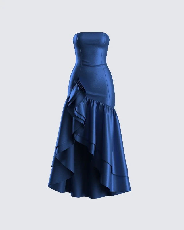 Sheath DressJo Navy Ruffle Maxi Dress