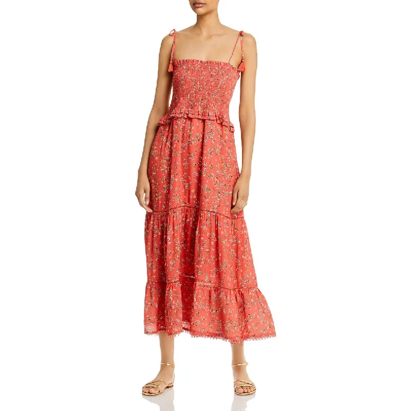 Peplum Hem DressLost + Wander Womens Smocked Floral Maxi Dress