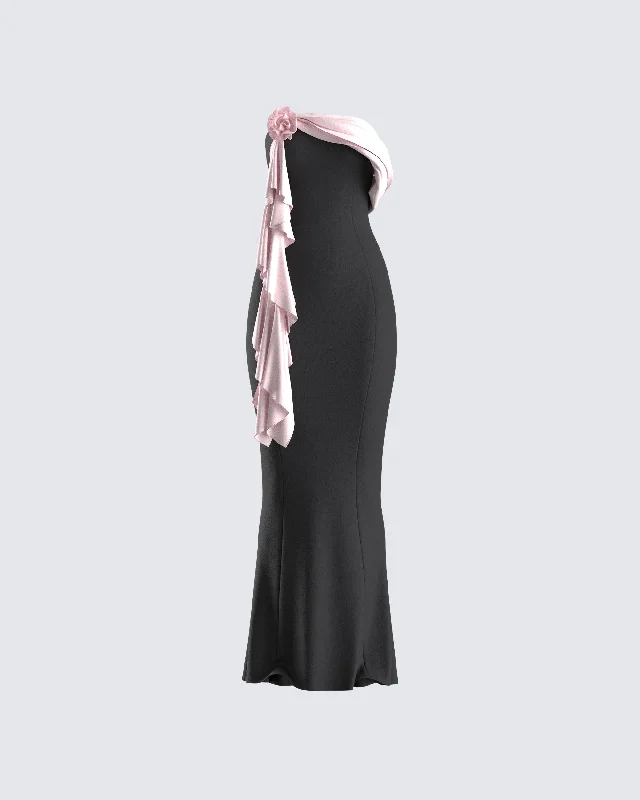 women's satin dressesIshita Black Draped Maxi Dress