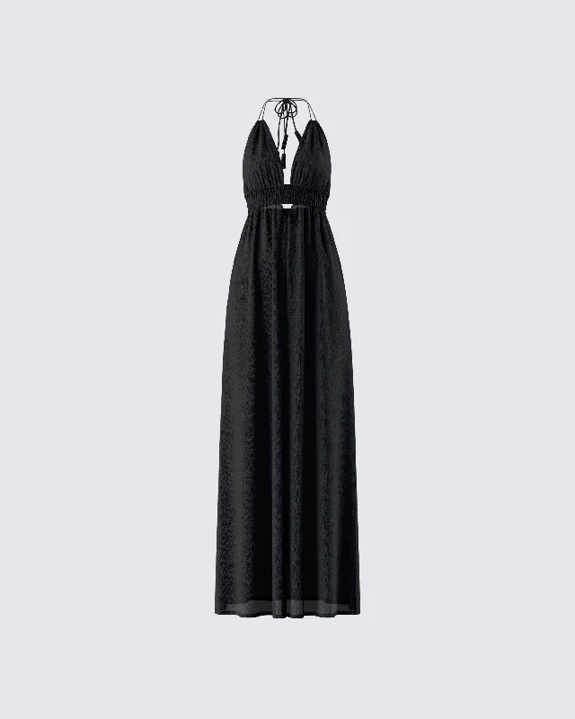 women's unique dressesLeida Black Halter Maxi Dress