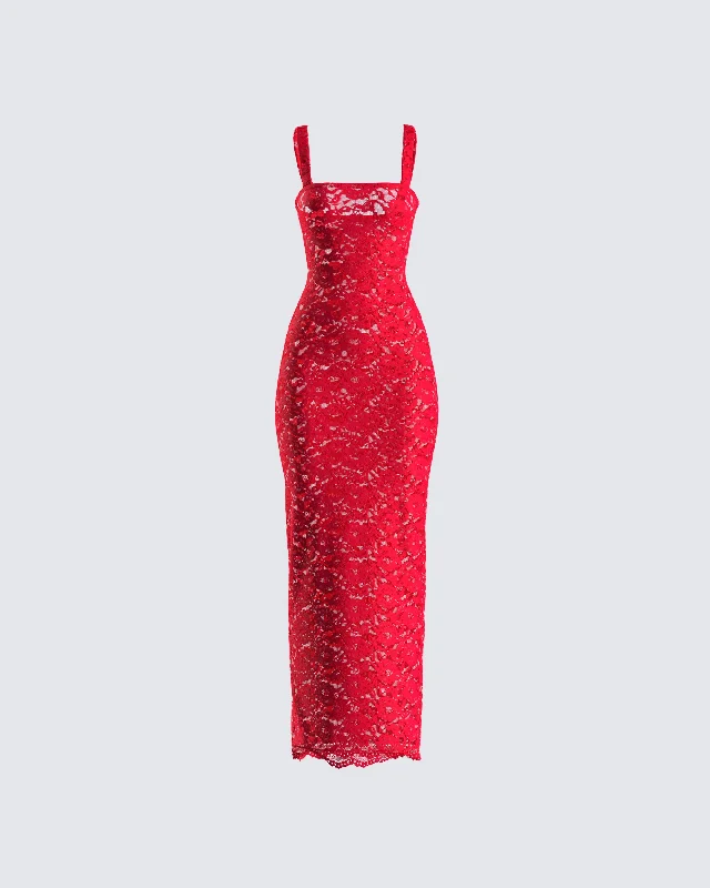 Glamour DressArlo Red Lace Strappy Maxi Dress