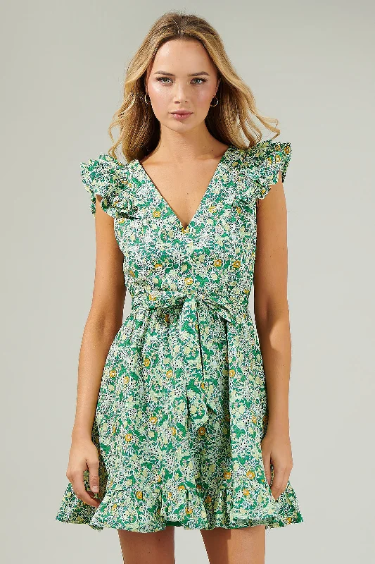 Tea-Length DressCassia Floral Aurellia Ruffle Eyelet Mini Dress