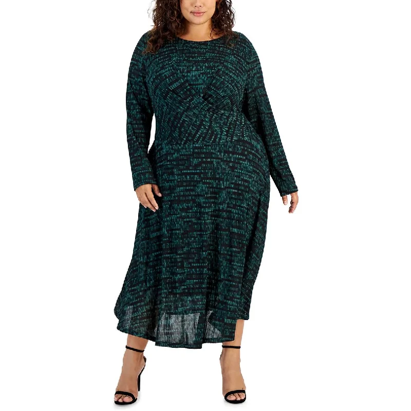 women's flutter-sleeved dressesCalvin Klein Womens Plus Crossover Long Maxi Dress