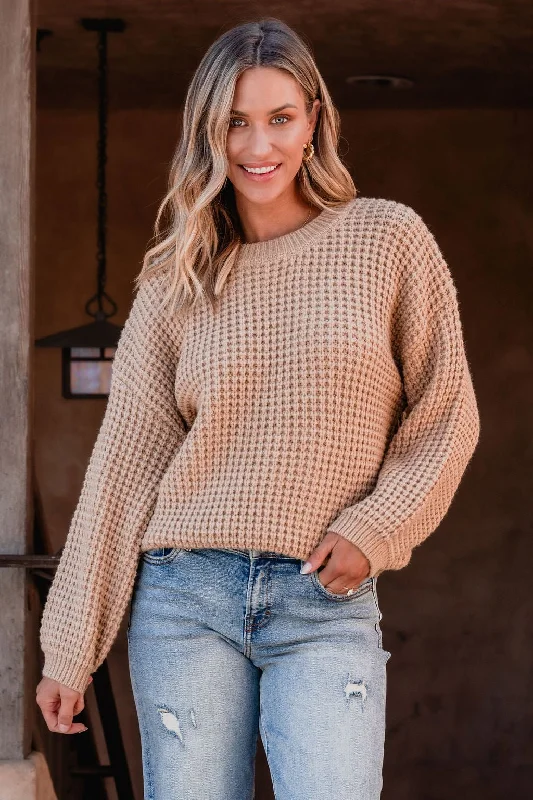 Prom DressCamel Ribbed Waffle Knit Sweater