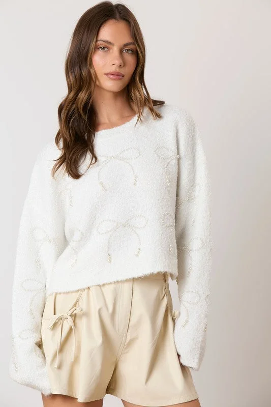 Maternity DressEmbellished Pearl Bow White Sweater