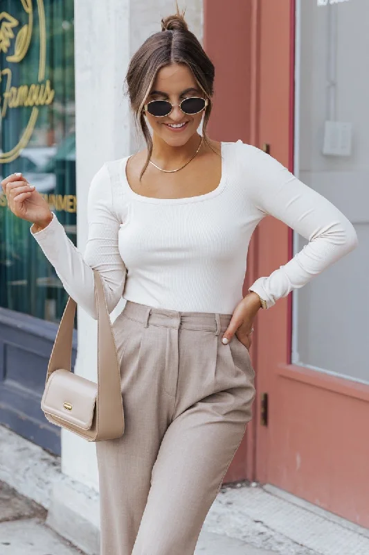 Metallic DressEssential Basic Square Neck Top - Beige