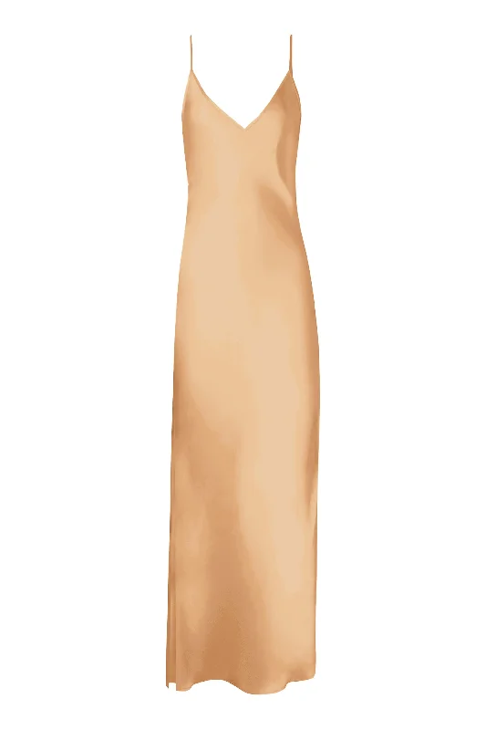 Glamour DressBM Full Length Slip Dress with Slit - Nude