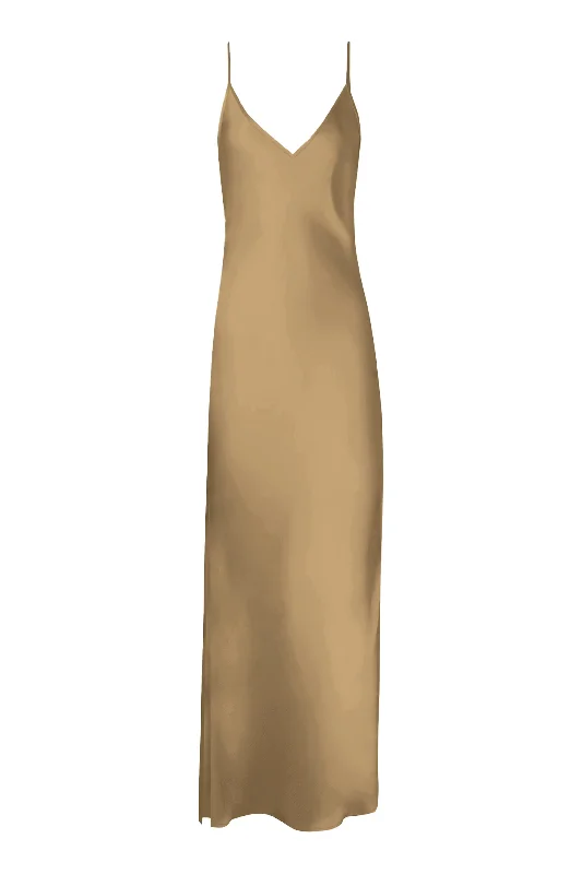 Flowy DressBM Full Length Slip Dress with Slit - Wheat