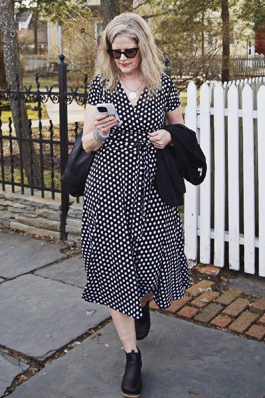 women's boho dressesMargaret Dress - Black with White Polka Dots