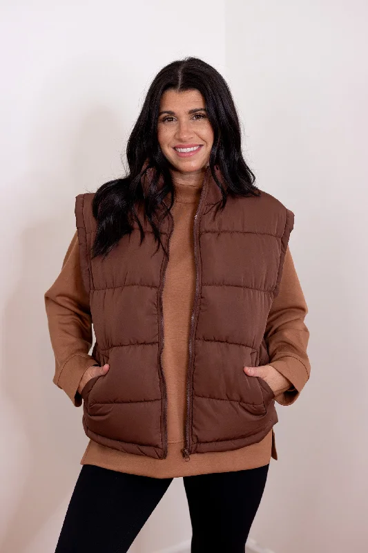 women's boho dressesMountain Views Chocolate Puffer Vest