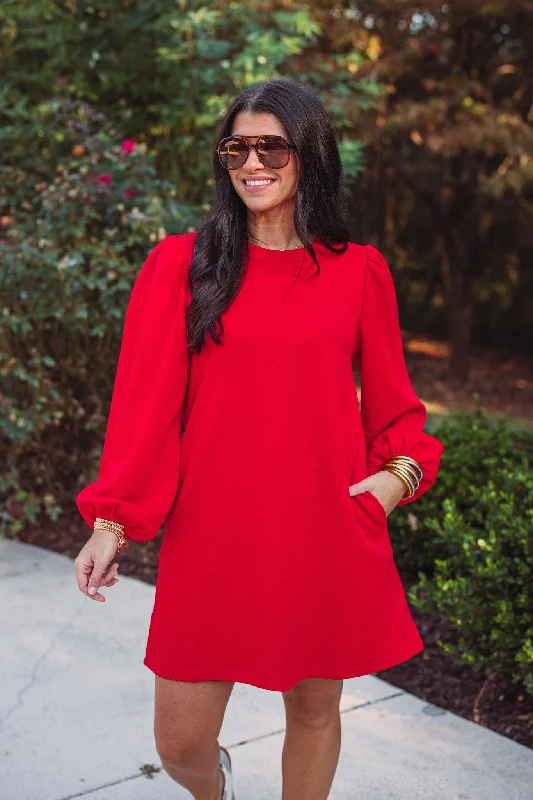 Asymmetric DressAlways Trending Red Textured Dress