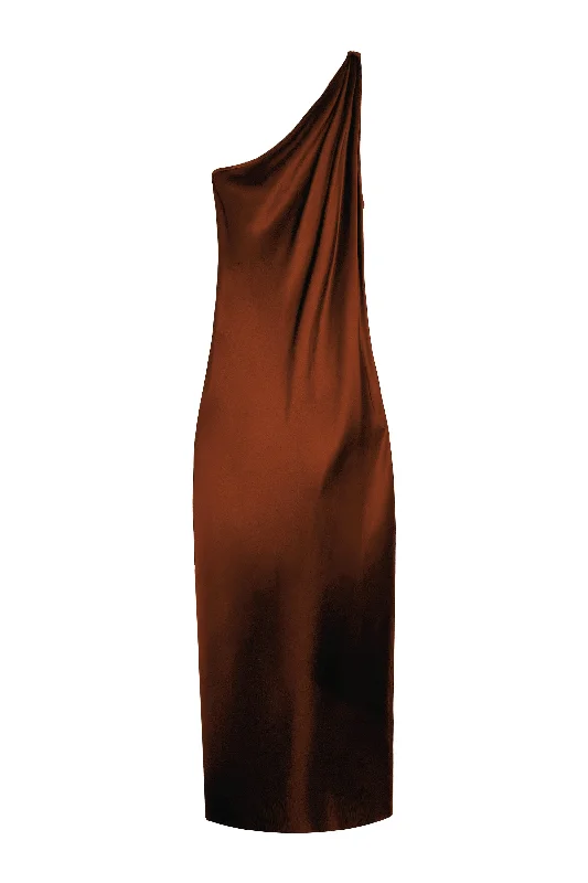 women's A-line dressesBM Single Shoulder Cone Dress - Chocolate