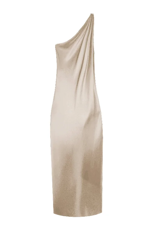 women's cinched-waist dressesBM Single Shoulder Cone Dress - Dust