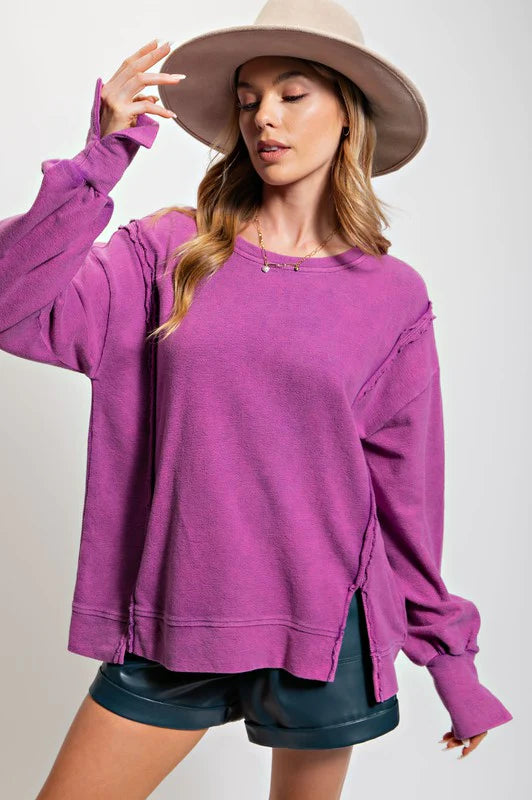 Plunging Neckline DressCozy Promises Washed Lilac Pullover