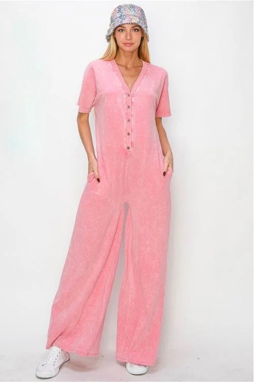 women's maximalist dressesCasual Bliss Washed Pink Jumpsuit