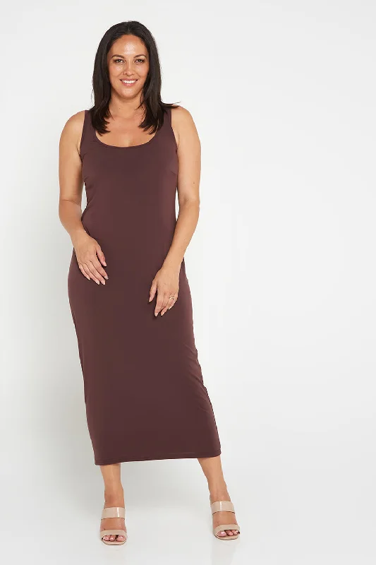 women's retro dressesAmy Midi Stretch Slip - Choc