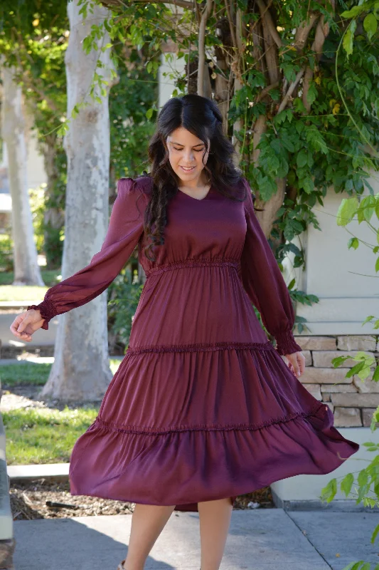 Asymmetric DressBristol Burgundy Midi Dress