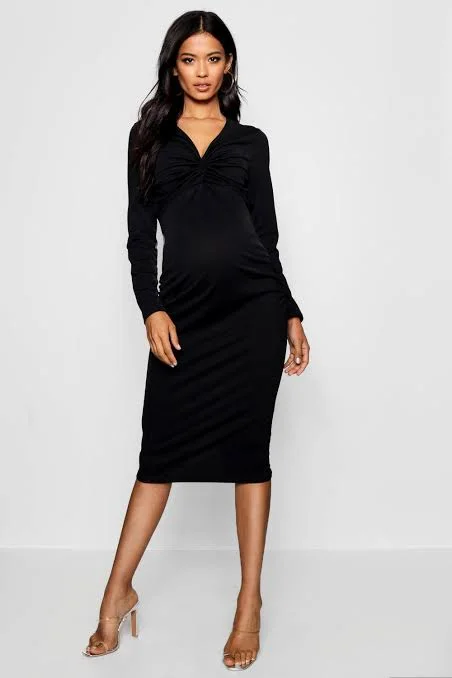 Sweetheart Neckline DressMaternity Twist Midi Dress Black