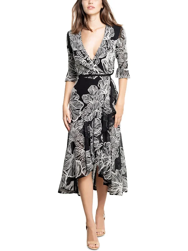 Empire DressOphelia Womens Embroidered Midi Wrap Dress