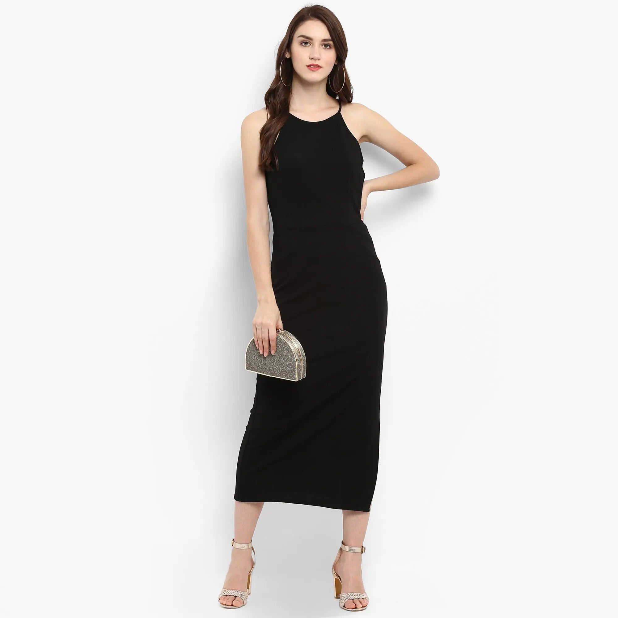 Peter Pan Collar DressSolid Incut Fitted Midi Dress-ZL8130BLCK-XS