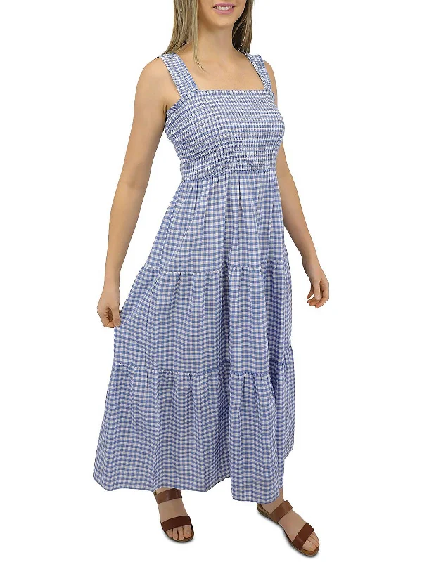 Peplum DressWomens Checkered Tea-Length Midi Dress