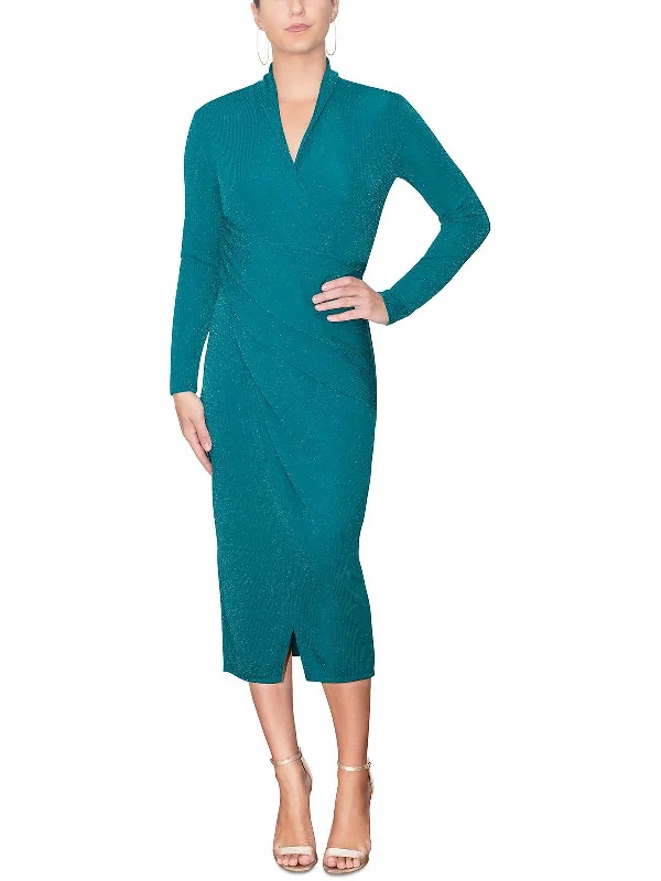 women's casual dressesWomens Faux Wrap Midi Cocktail and Party Dress