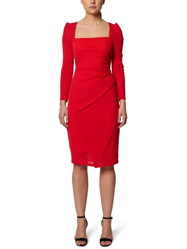 women's wrinkle-resistant dressesWomens Faux Wrap Midi Cocktail and Party Dress