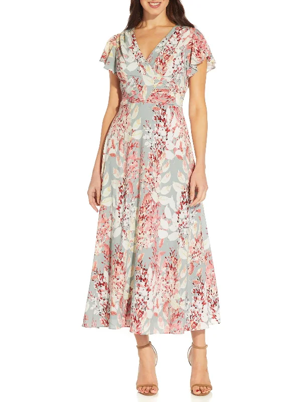 women's cold-shoulder dressesWomens Floral Calf Midi Dress