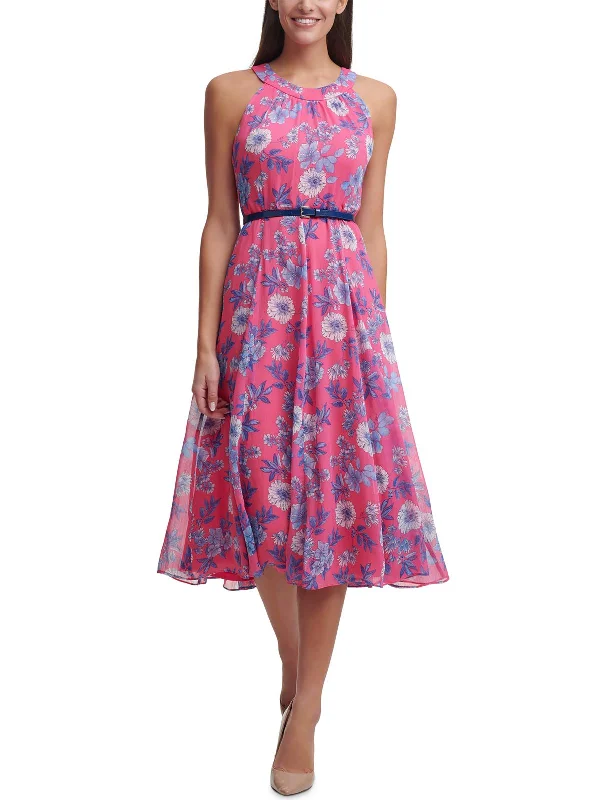 Denim DressWomens Floral Print Sleeveless Midi Dress