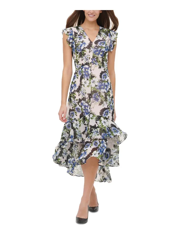 Glitter DressWomens Floral Ruffled Midi Dress