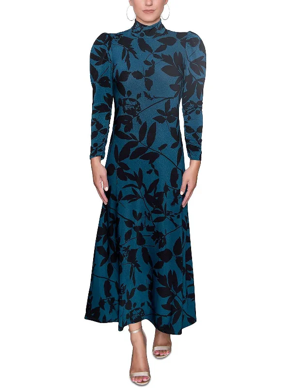 Casual Chic DressWomens Printed Puff Sleeves Midi Dress