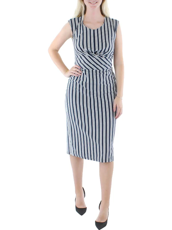 women's pear-shaped body dressesWomens Striped Calf Midi Dress